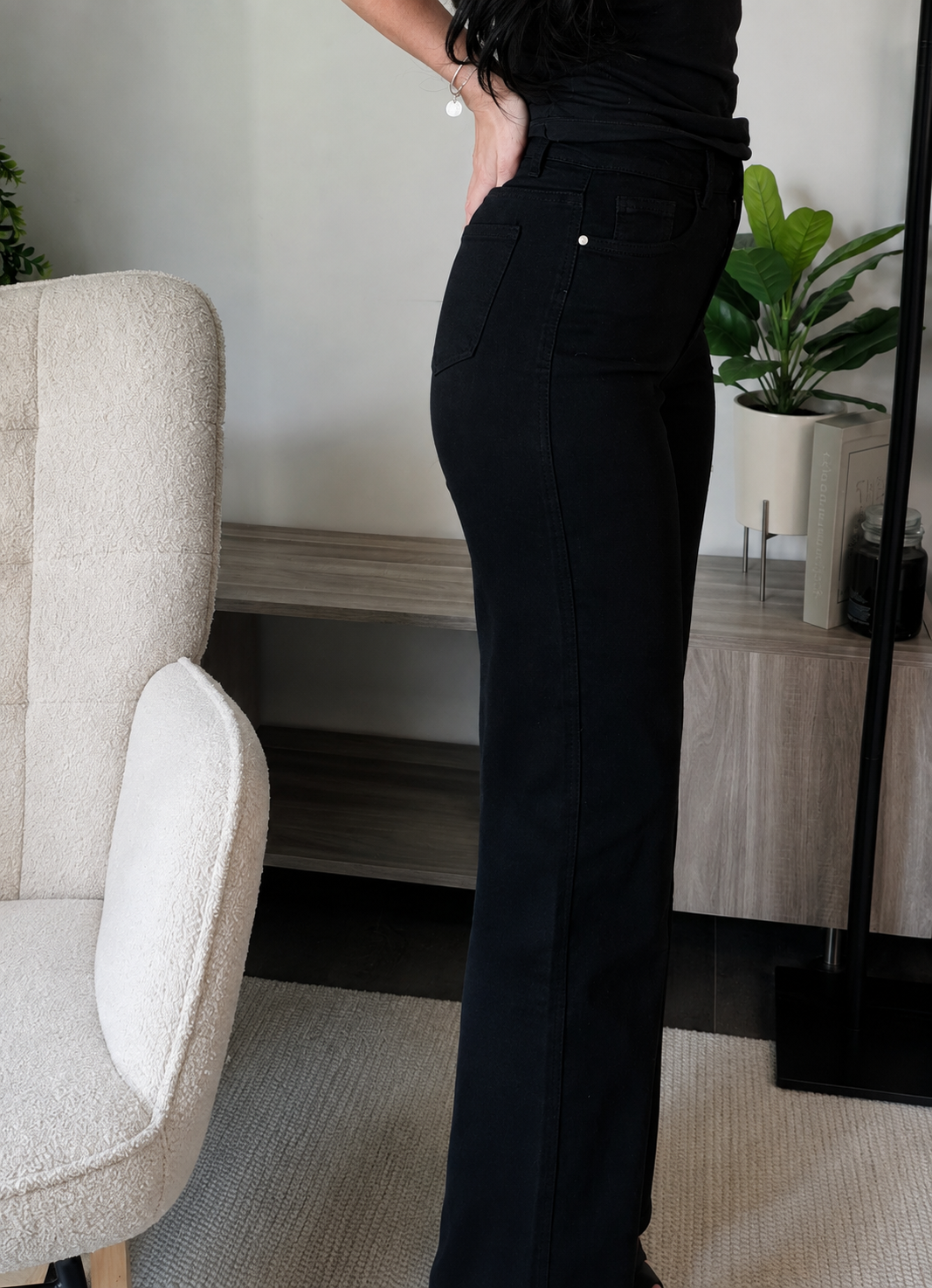 Pantalon wide leg stretch - noir
