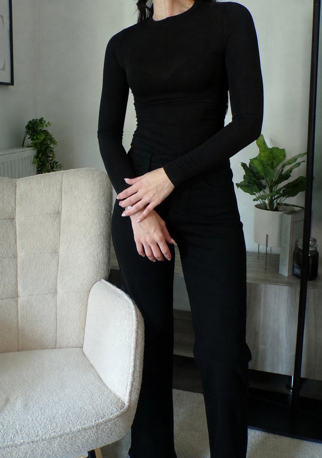 Sous-Pull Fin Noir Manches Longues