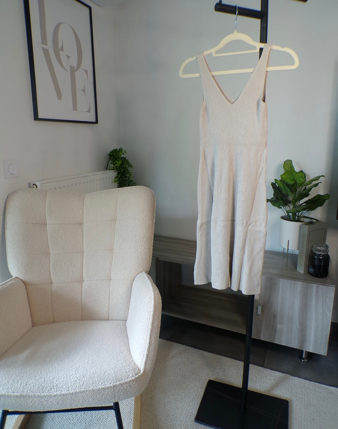 Robe maille fine côtelée - crème