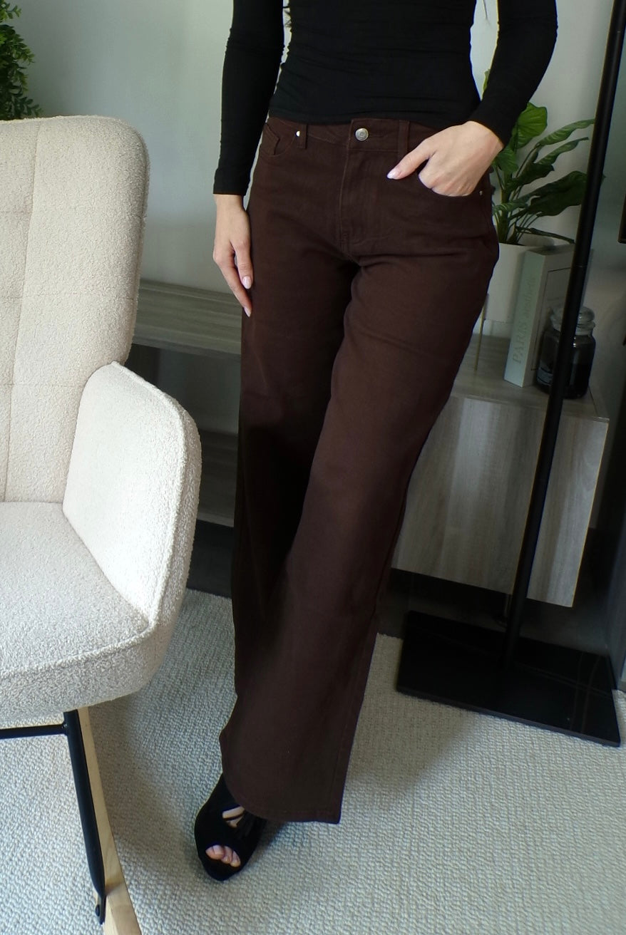 Jean wide leg stretch - chocolat