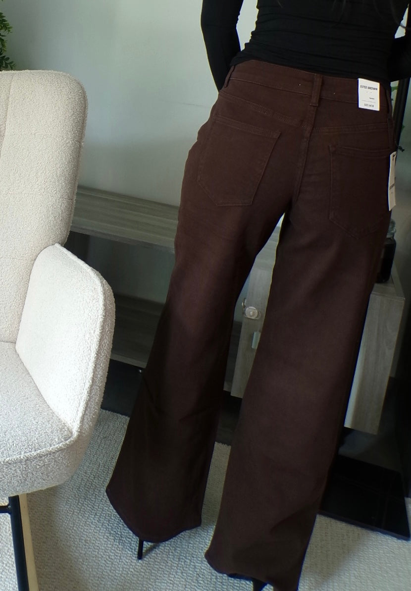 Jean wide leg stretch - chocolat