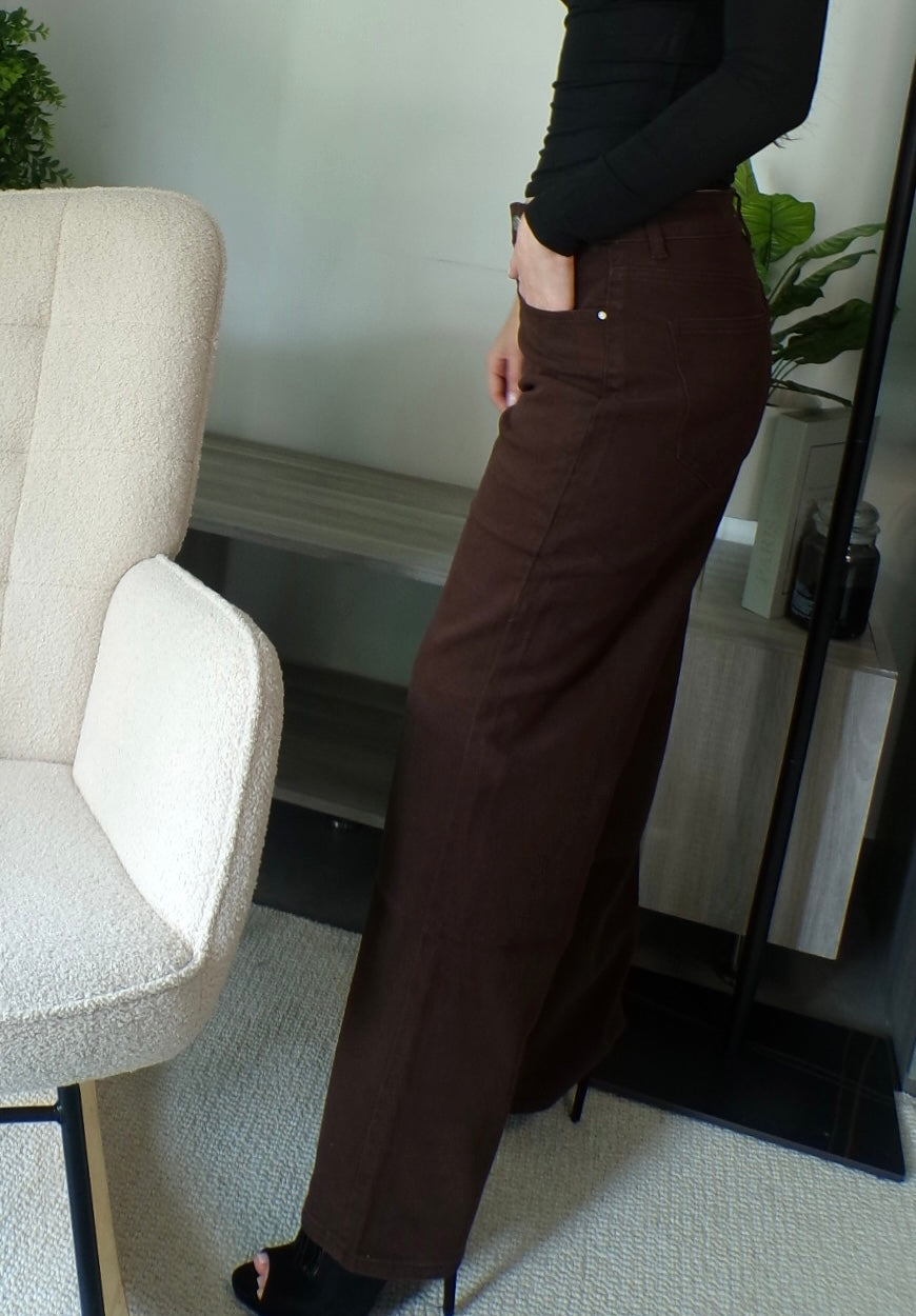 Jean wide leg stretch - chocolat