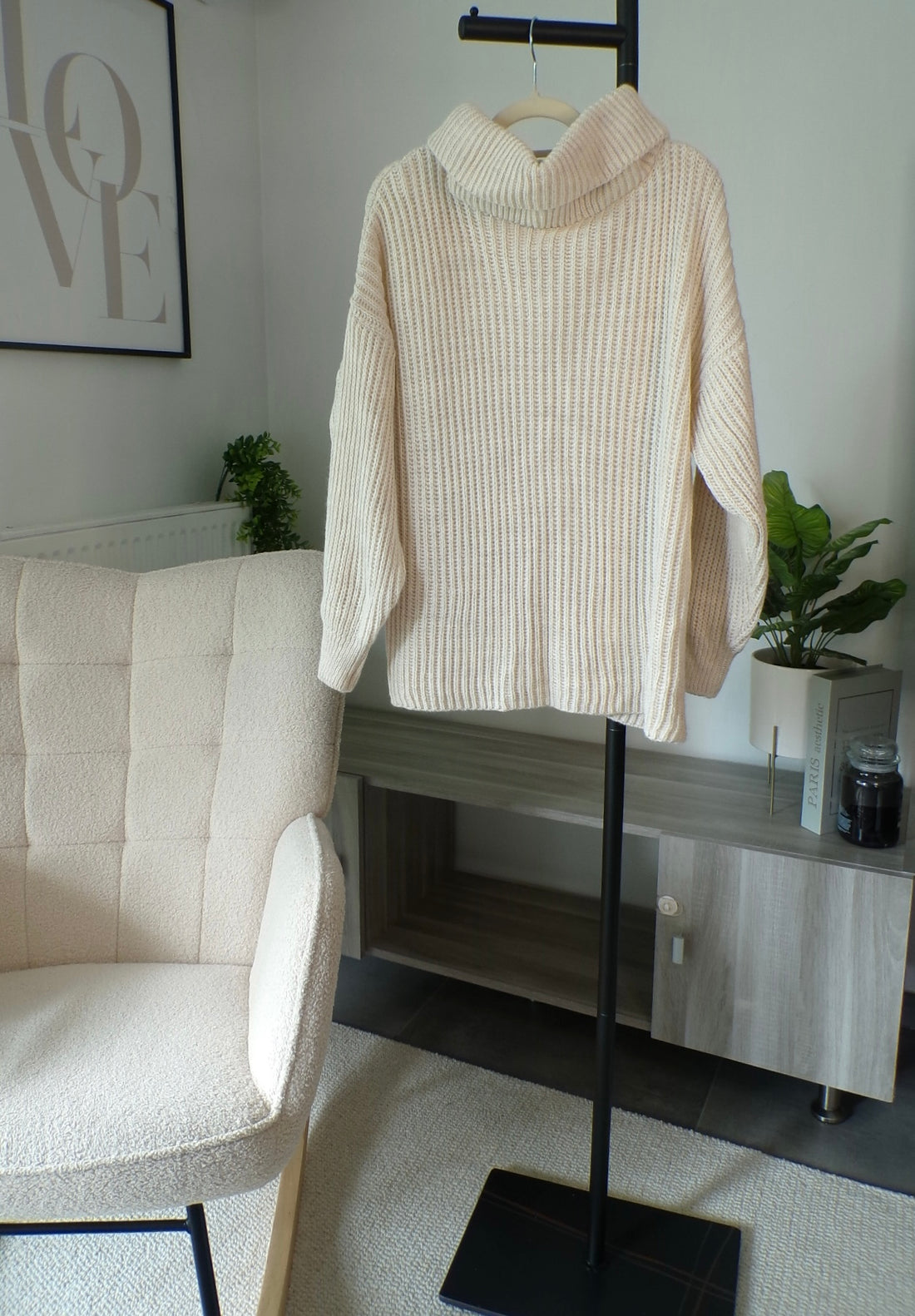 Pull col roulé beige
