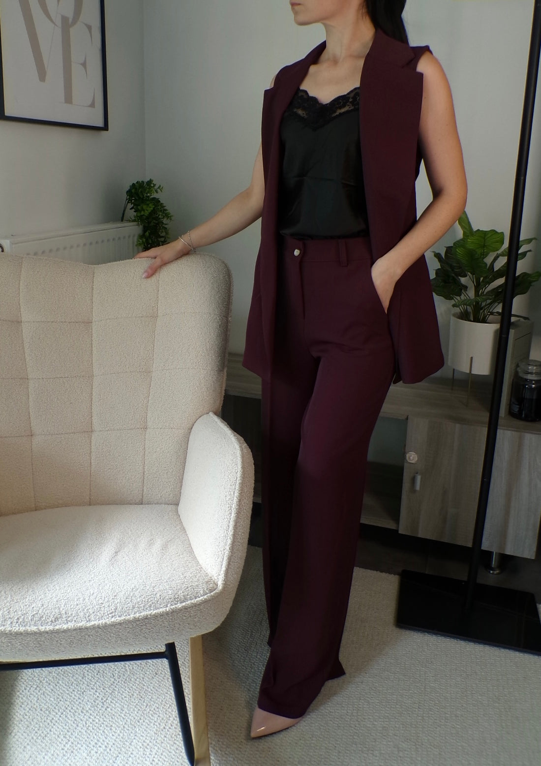 Ensemble élégant gilet sans manches & pantalon large