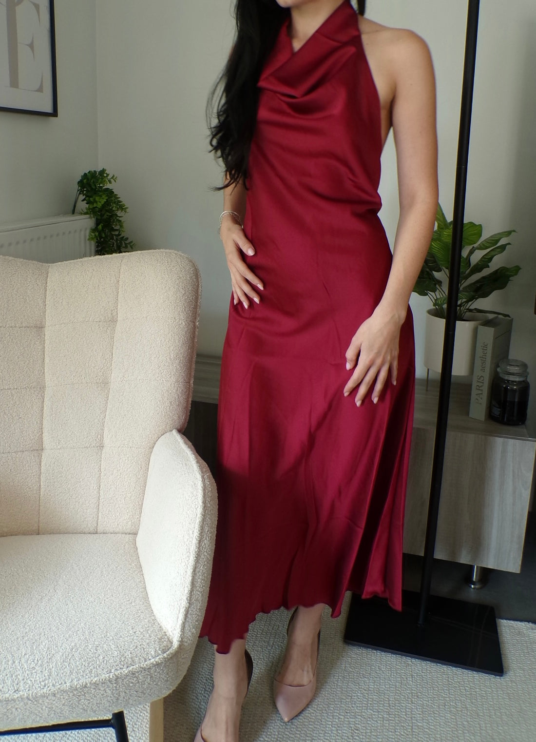 Robe longue satin dos nu - Carmin
