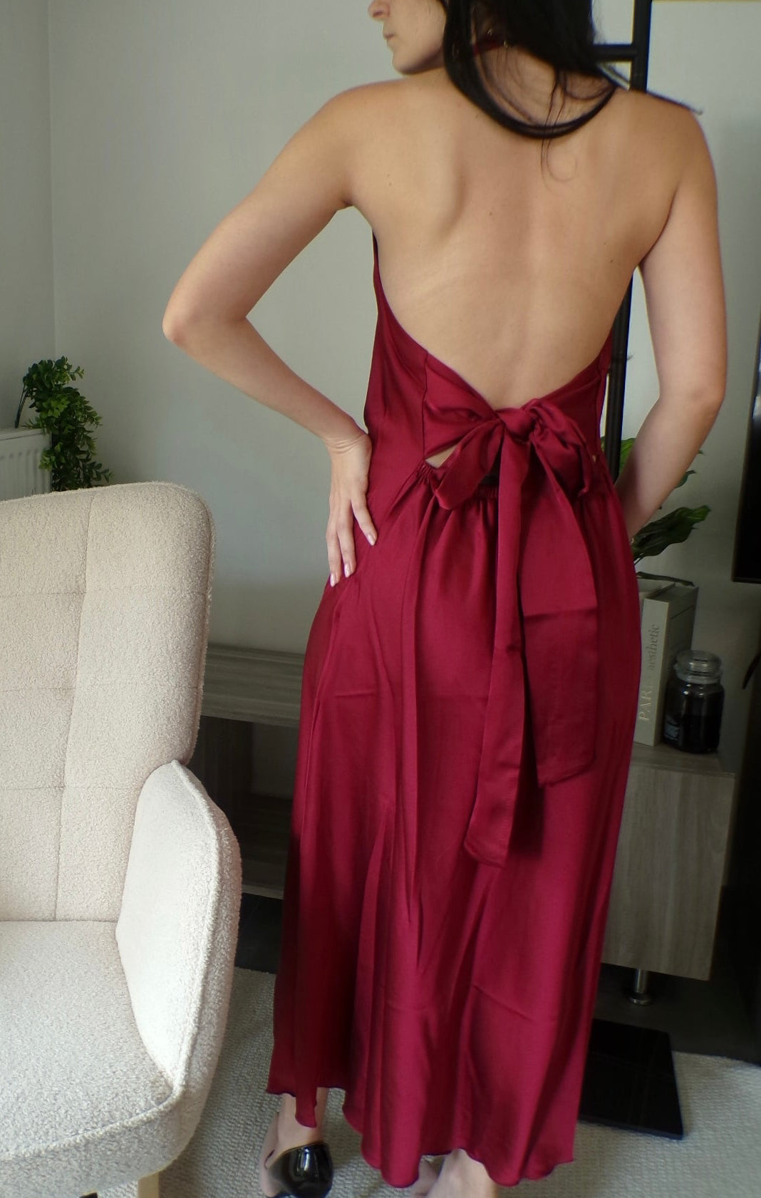 Robe longue satin dos nu - Carmin