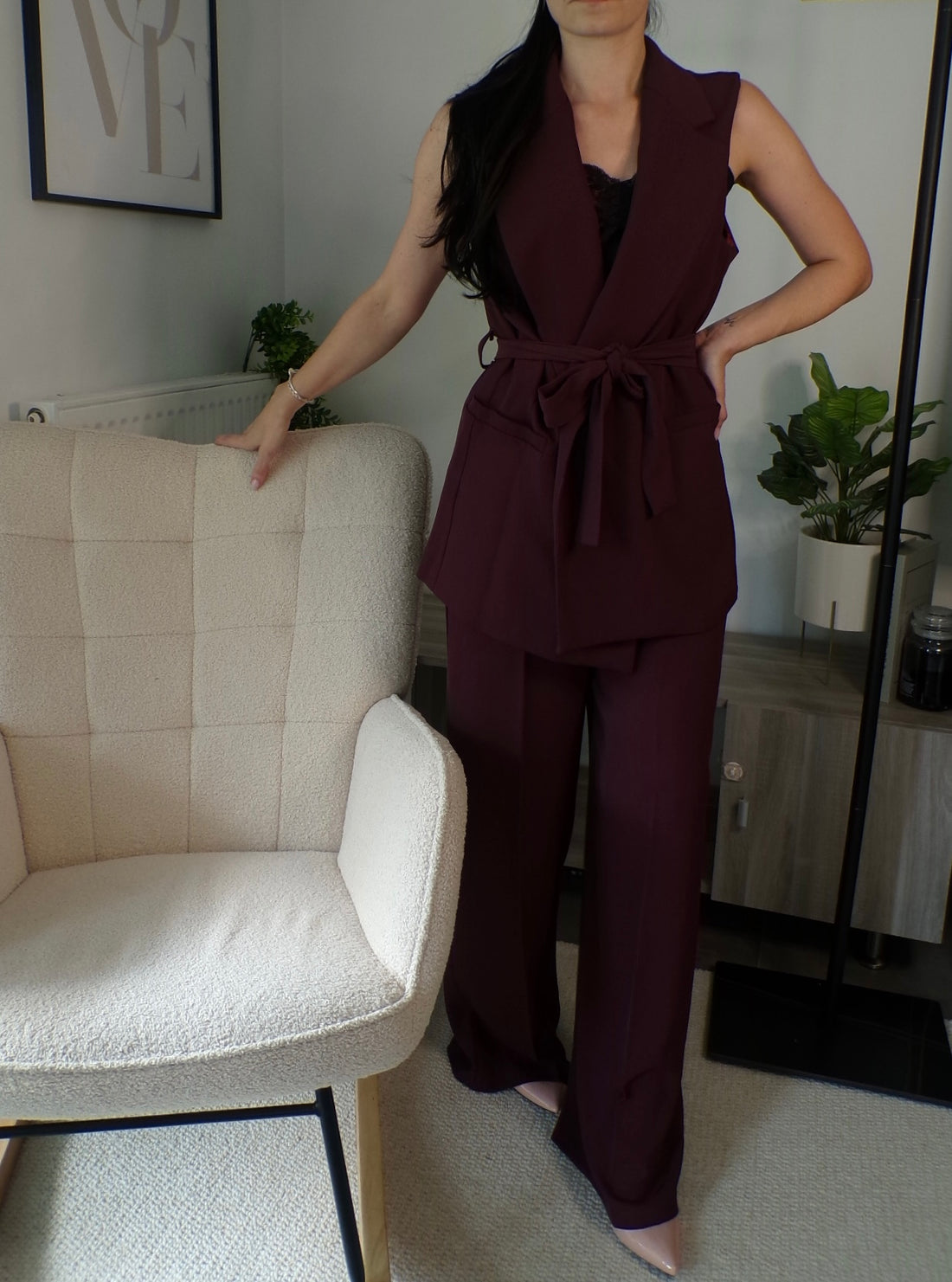 Ensemble élégant gilet sans manches & pantalon large