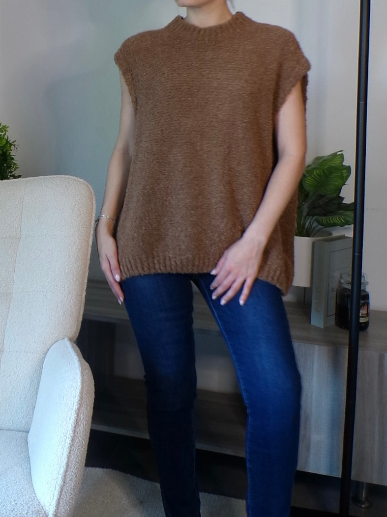 Pull sans manches effet teddy