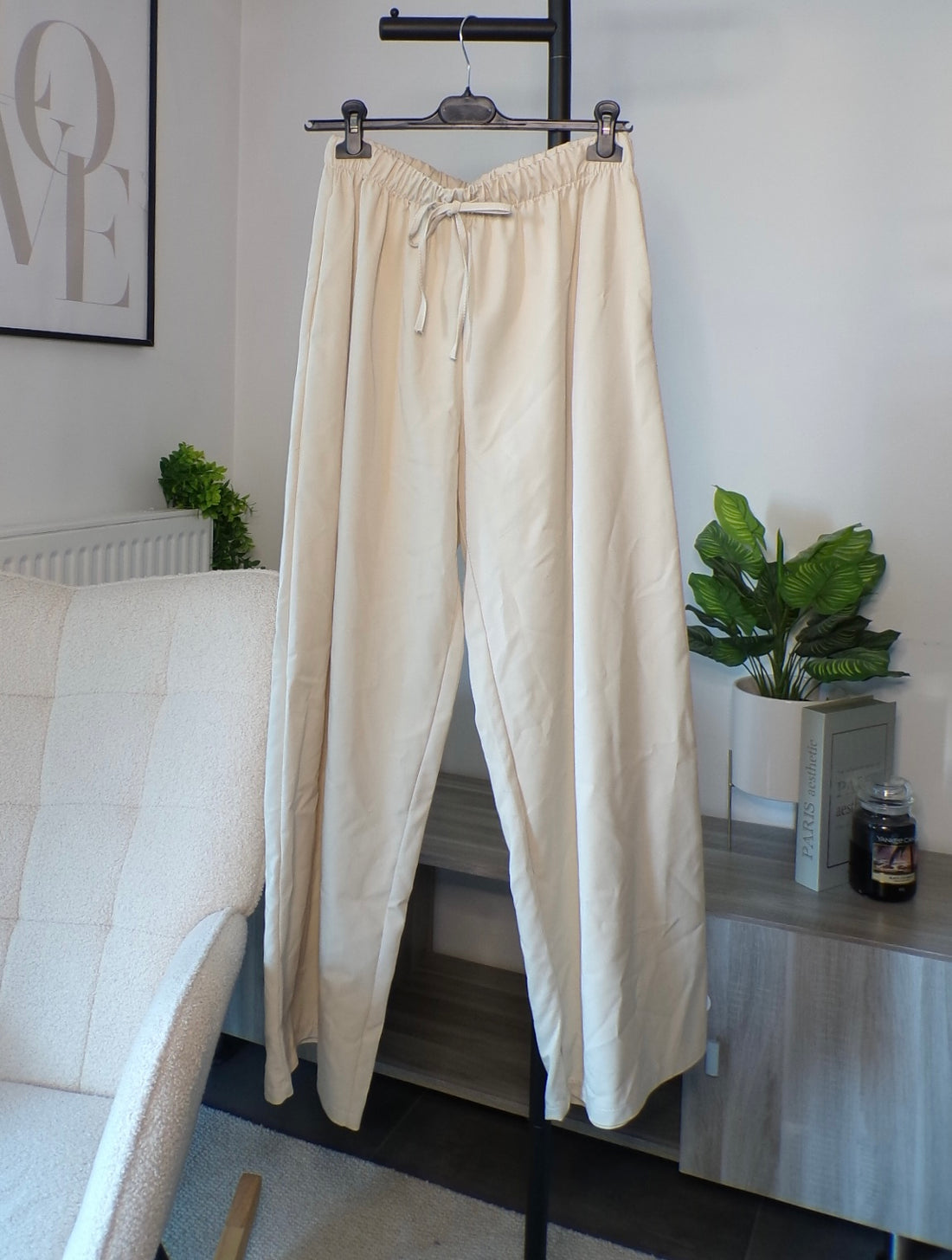 Pantalon large avec cordon de serrage - écru