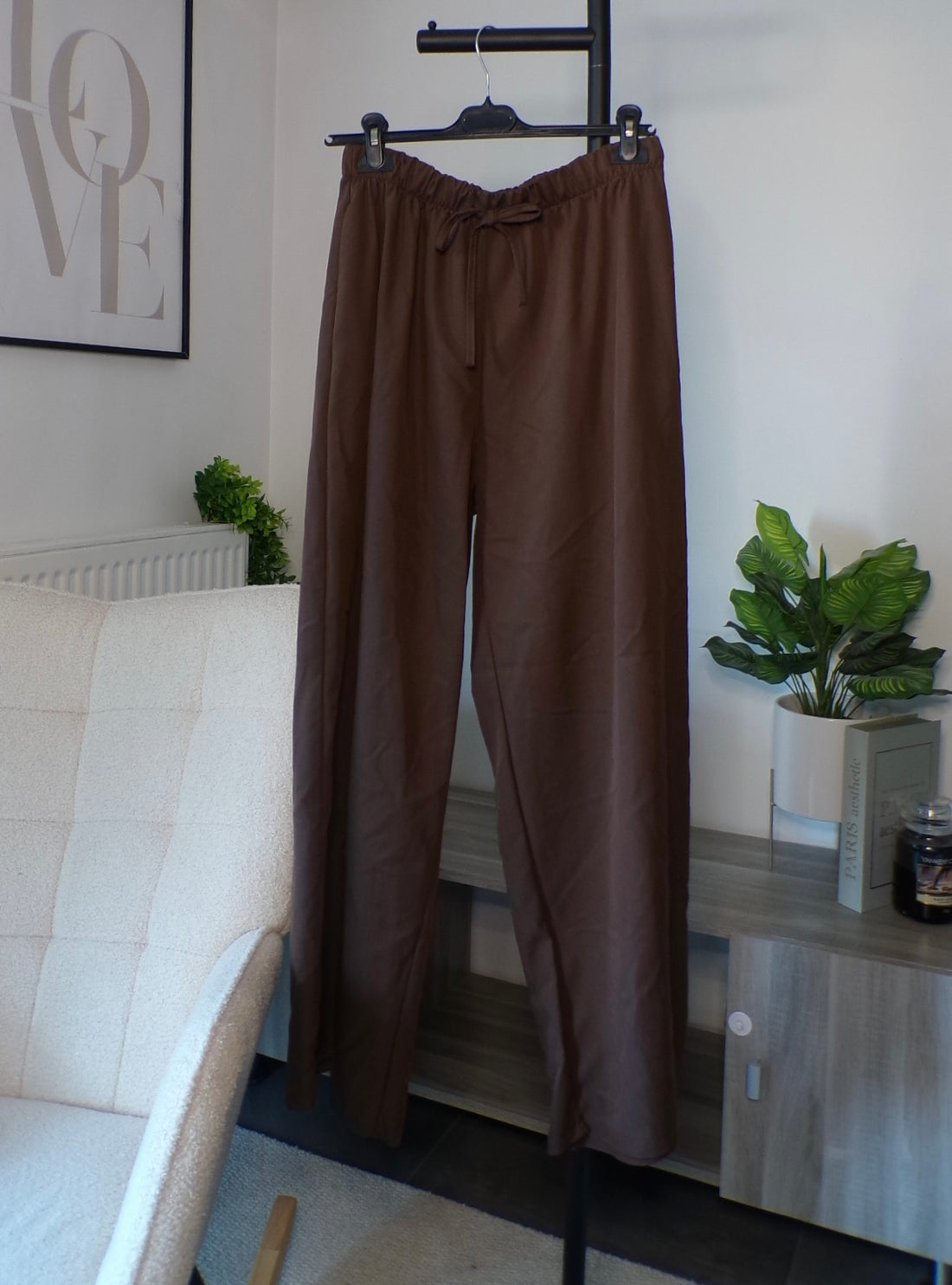 Pantalon large avec cordon de serrage - marron