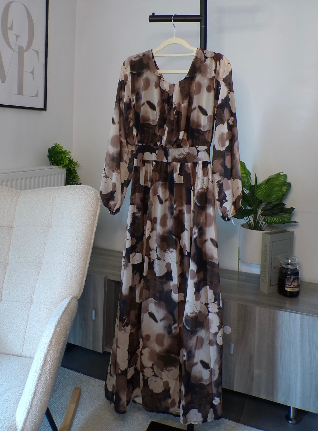 Robe imprimée marron beige