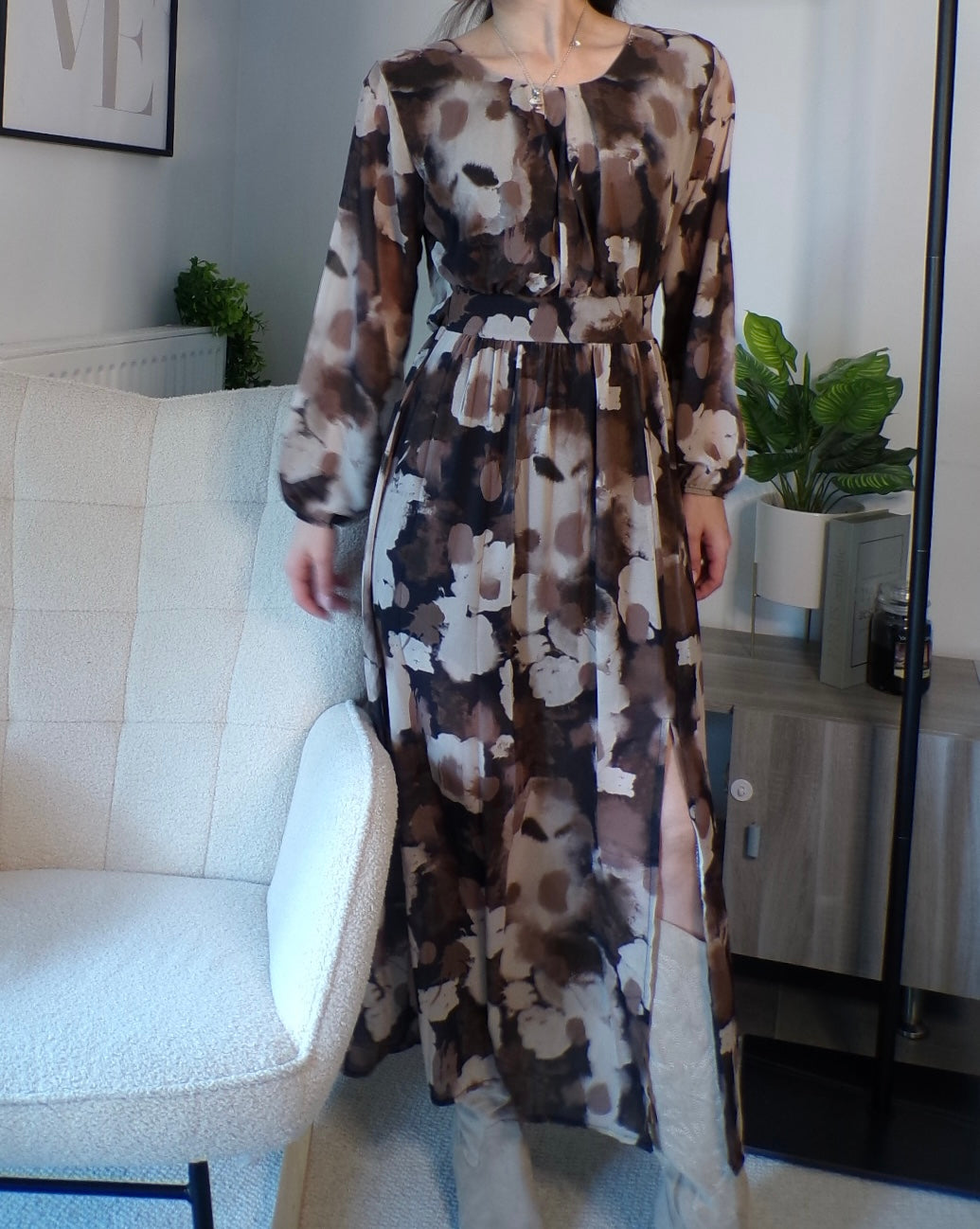 Robe imprimée marron beige