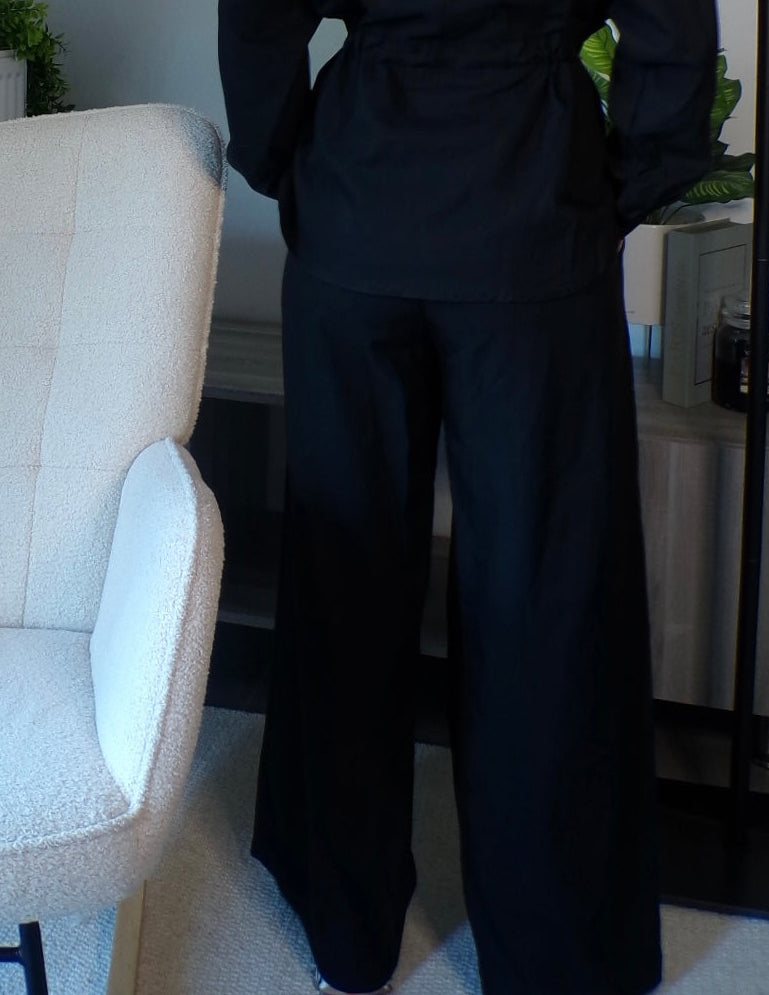 Pantalon large avec cordon de serrage - noir