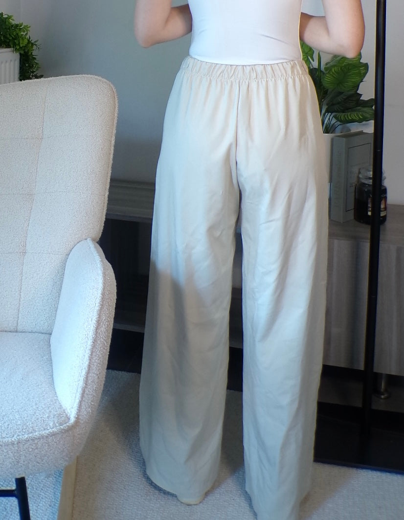 Pantalon large avec cordon de serrage - écru