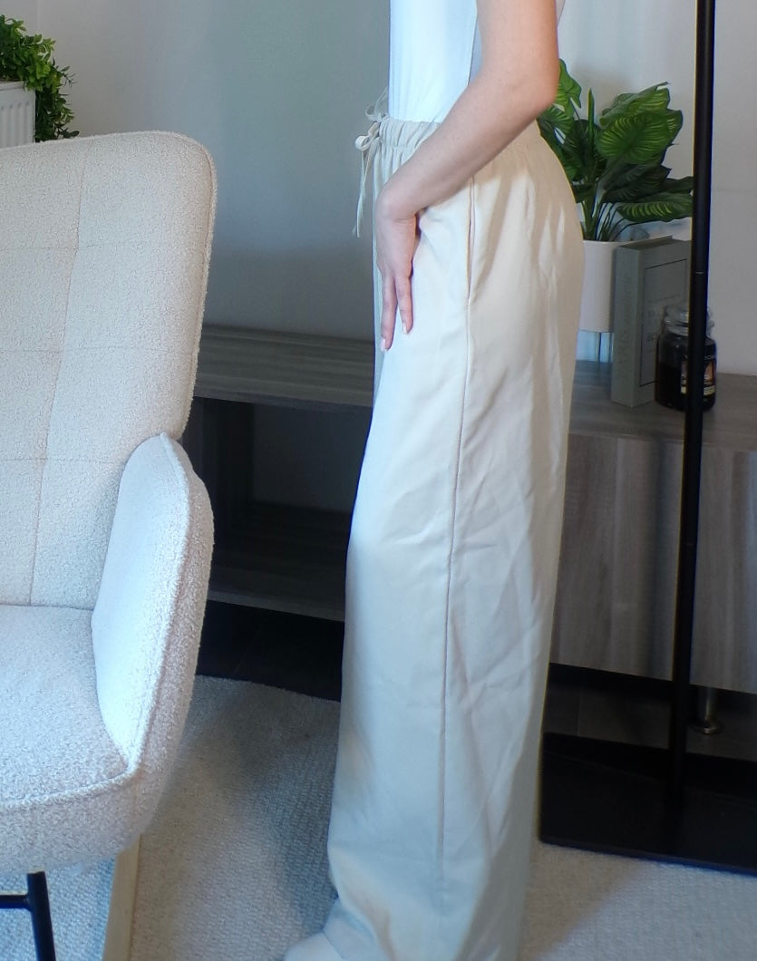 Pantalon large avec cordon de serrage - écru
