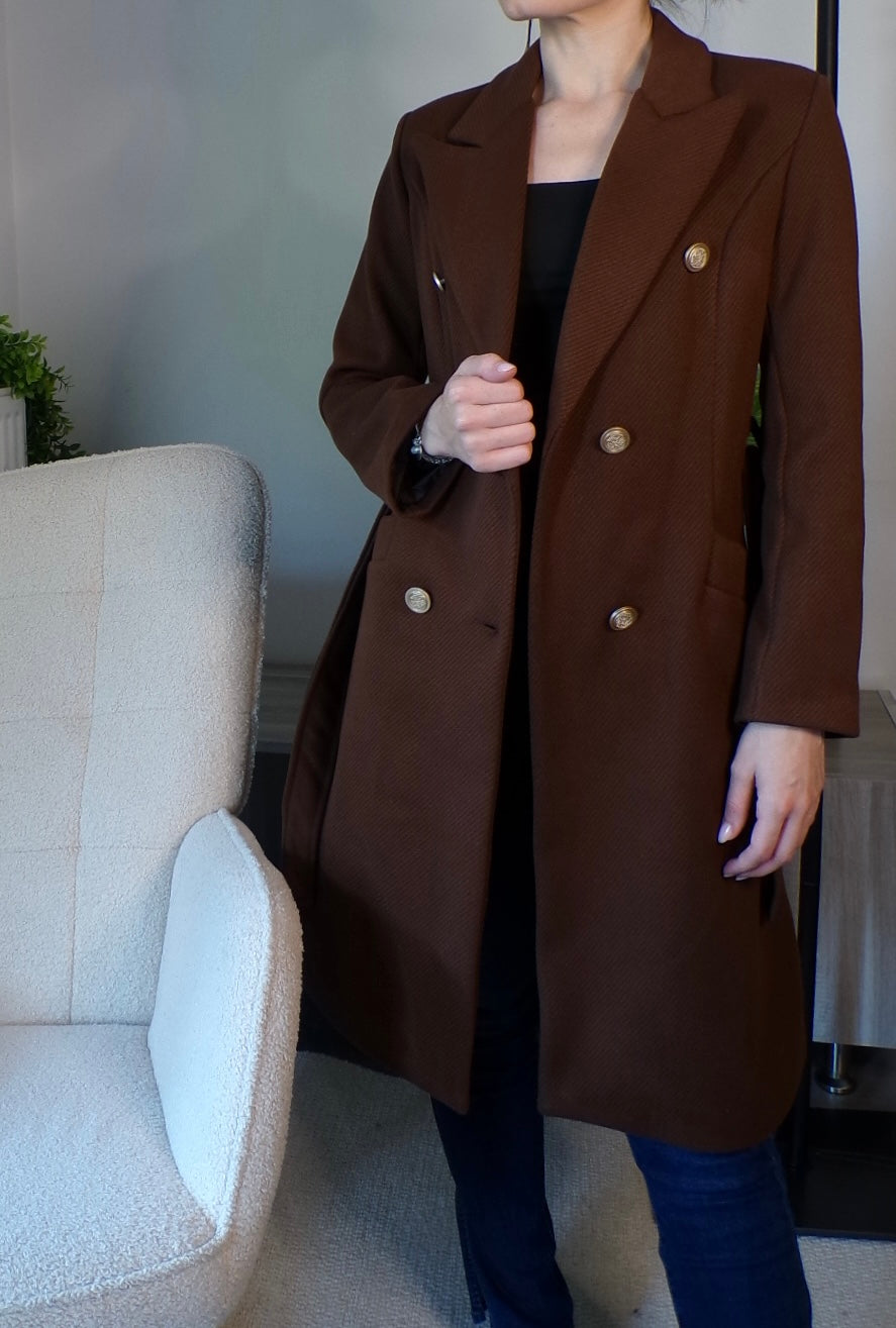 Manteau à chevrons avec ceinture (chocolat)