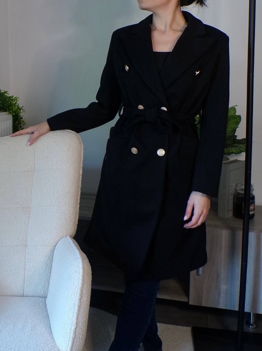Manteau à chevrons avec ceinture (noir)