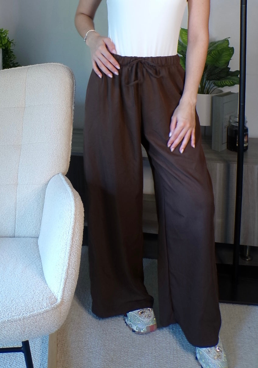 Pantalon large avec cordon de serrage - marron