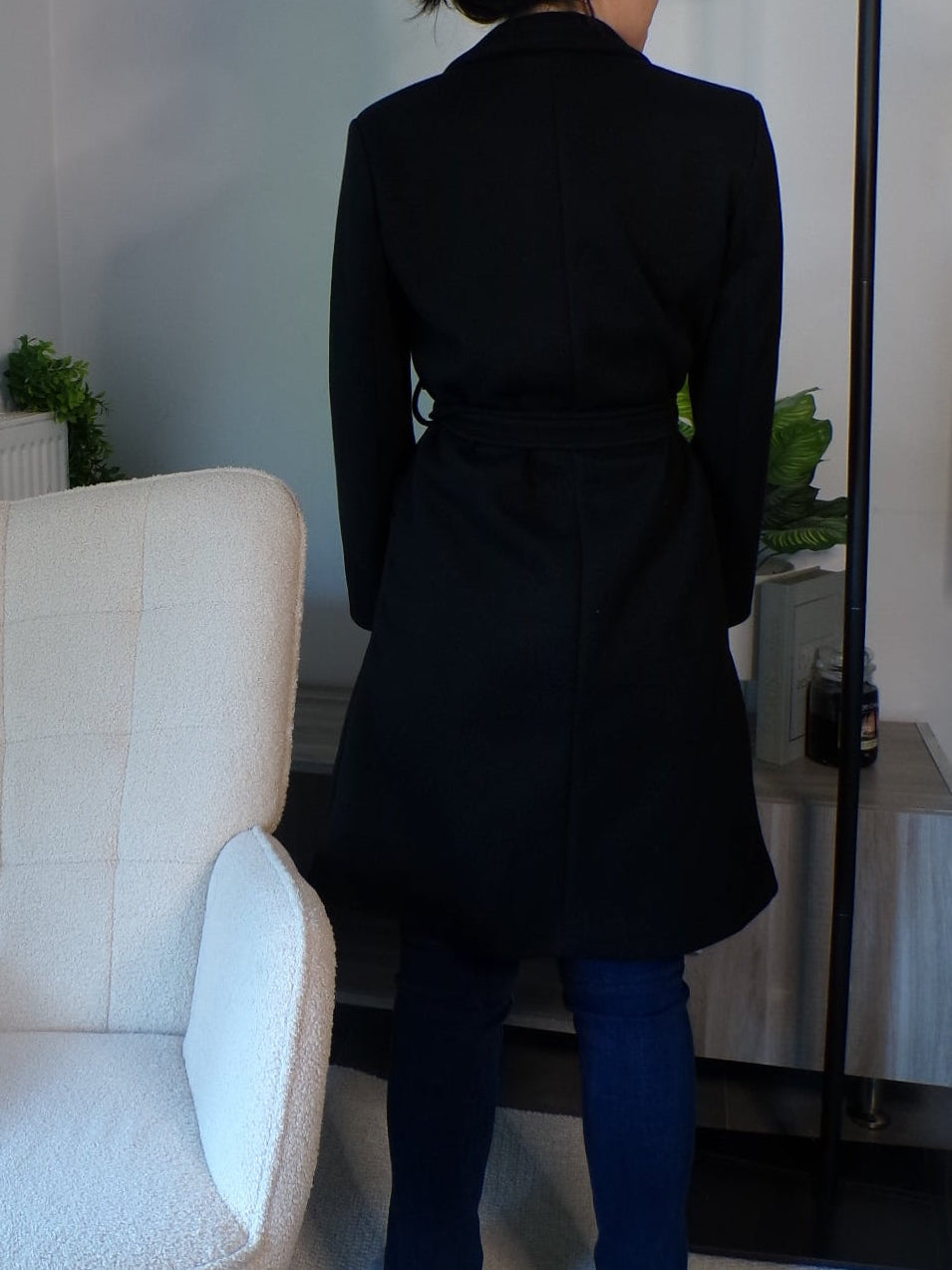 Manteau à chevrons avec ceinture (noir)