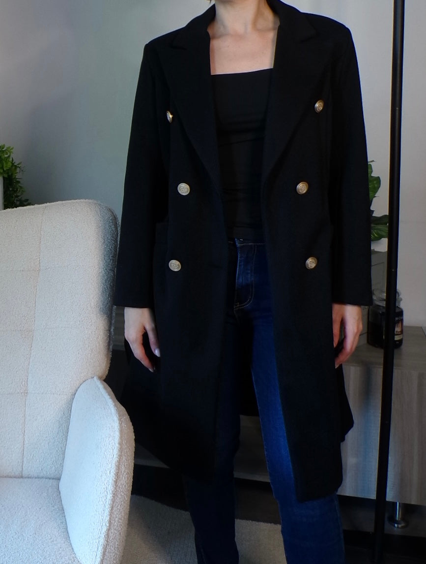 Manteau à chevrons avec ceinture (noir)