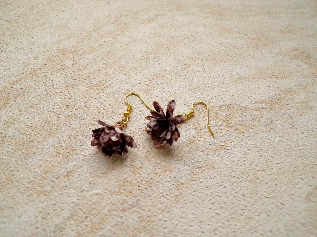 Boucles d’oreilles Fleurs Tissu - Prune