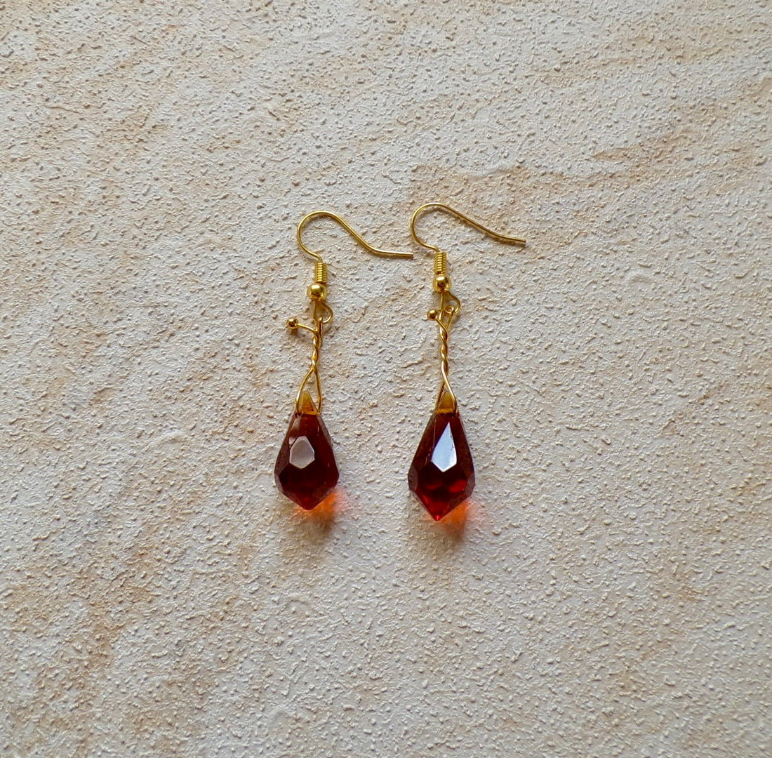 Boucles d’Oreilles Éclat Cognac en Perles de Verre